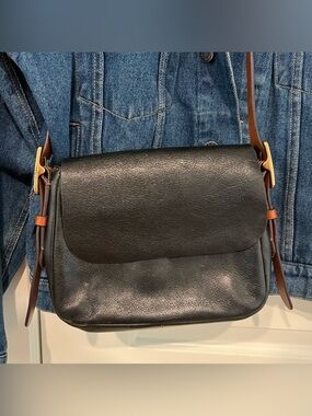 Fossil Small Harper Black Leather Crossbody Bag with Brown Strap messenger bag